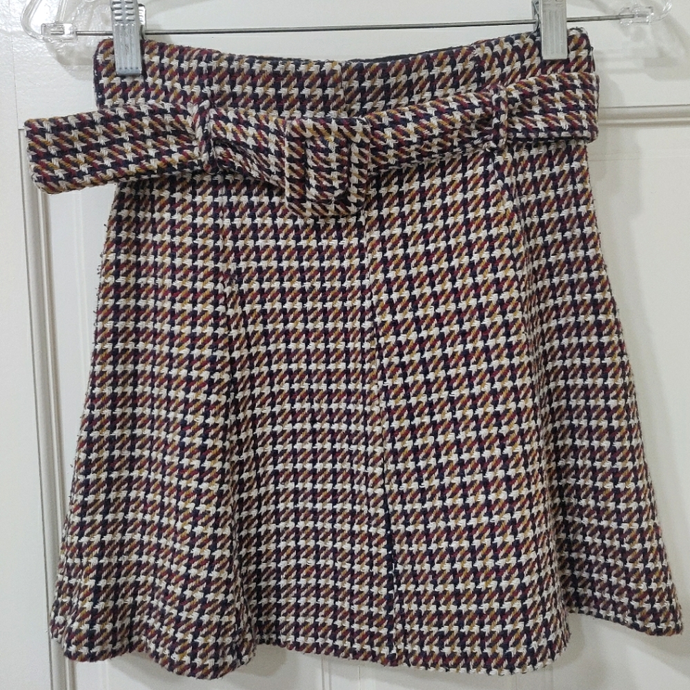 Zara Houndstooth Multi-Color Belted Mini Skirt (S)